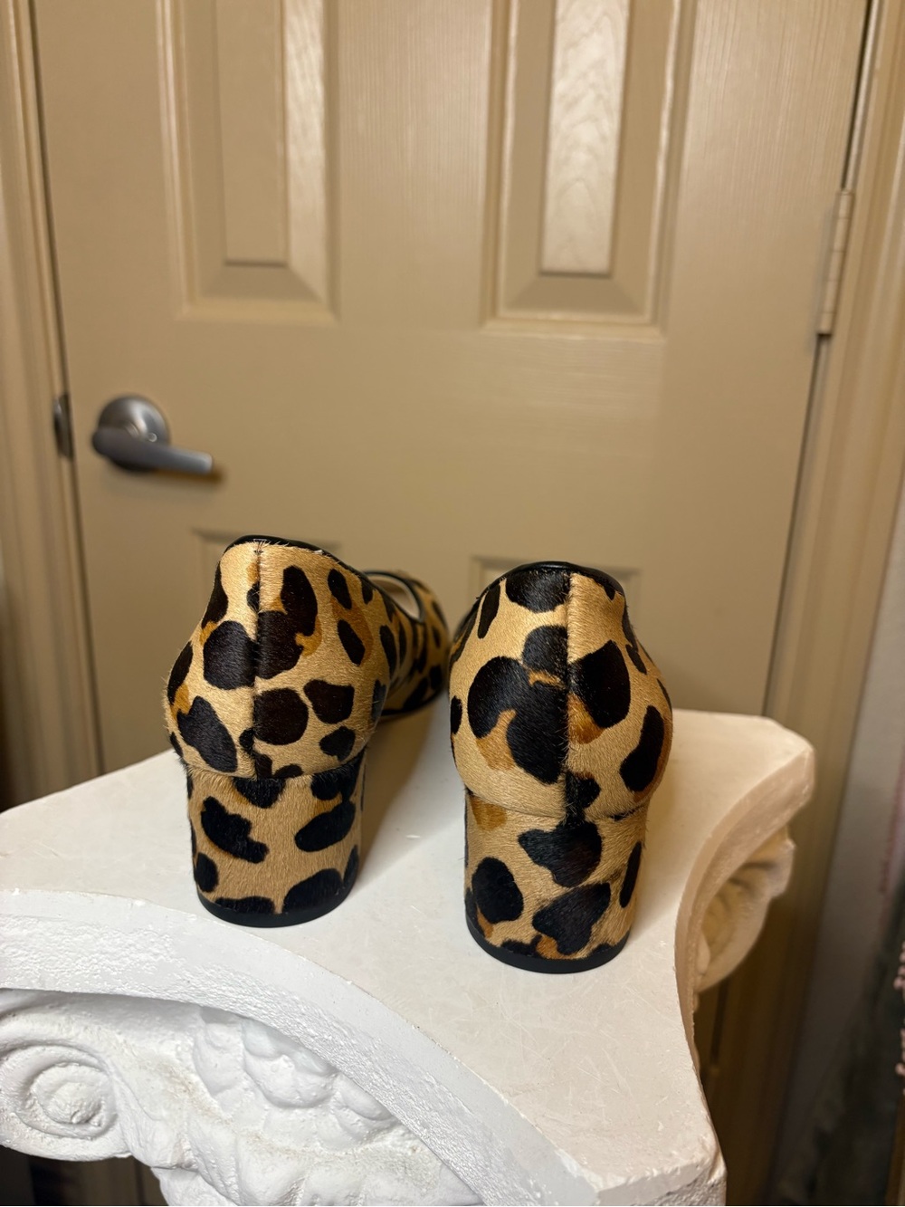 Cole Haan Leopard Print Block Heel Pumps - Tan/Black - Picture 5 of 6